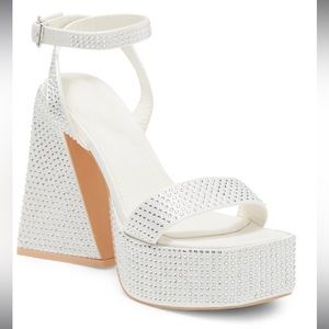 white rhinestone platform heel! never worn